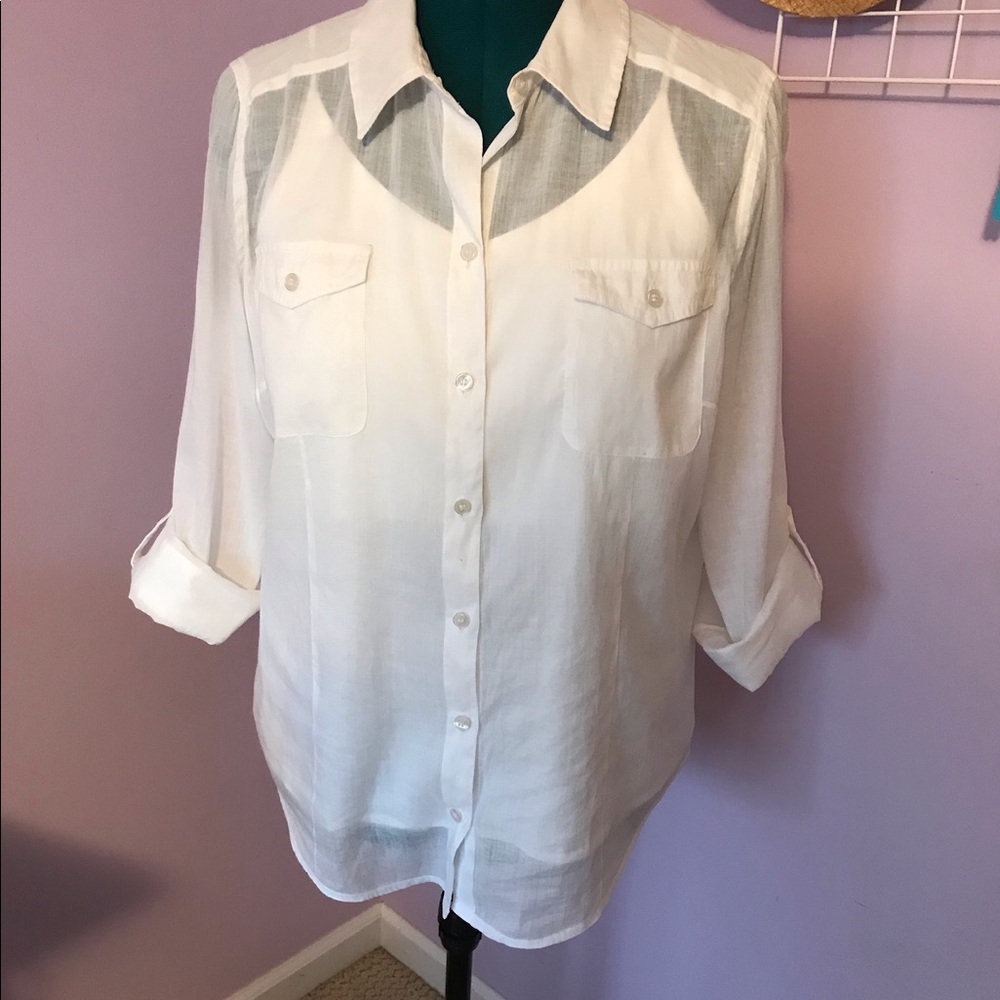 white button front blouse